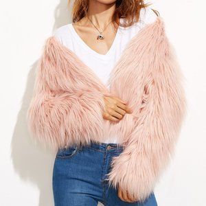 Shaggy Faux Fur Soft Pink Coat, Size L (fits like M)